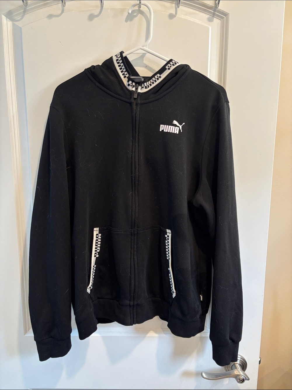 Puma Black Full-Zip Hoodie with Checker Trim